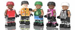 Five minifigs of Minnesota Roller Derby Skaters. From right: a Rockit, Atomic Bombshell, Garda Belt, Dagger Dolls, and Officials